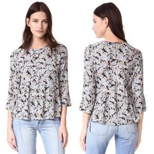 Rebecca Taylor Pink/Blue Bijou Silk Peplum Blouse Pastel 3/4‎ Sleeve Size 0